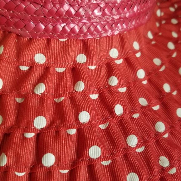 Vintage Betmar Made in Italy Red & White Polka Dot Floppy Woven Summer S… main image 15